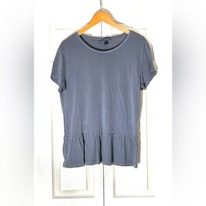 Label Of Graded Goods Blue Crewneck Lightweight Peplum Short Sleeve Cotton Top